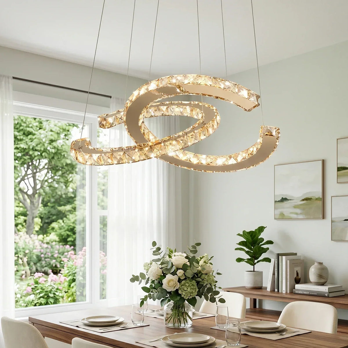 Modern Crystal Double C Chandelier – Crystal detail 2