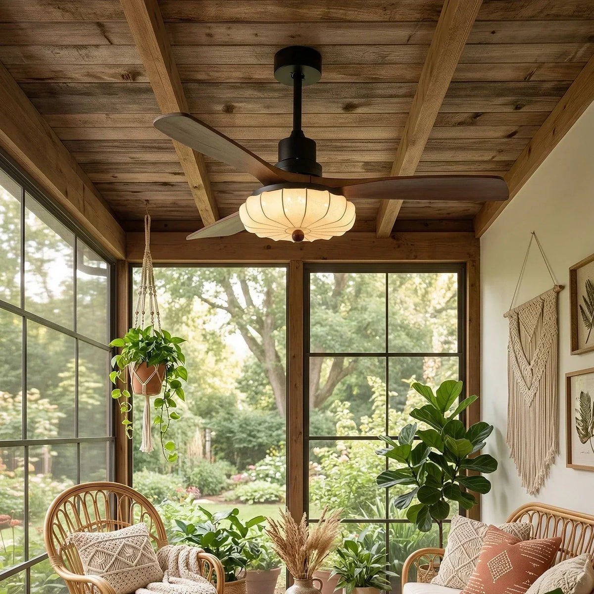 Modern Elira Flower Fabric Ceiling Fan Lights Copper – Copper detail 3