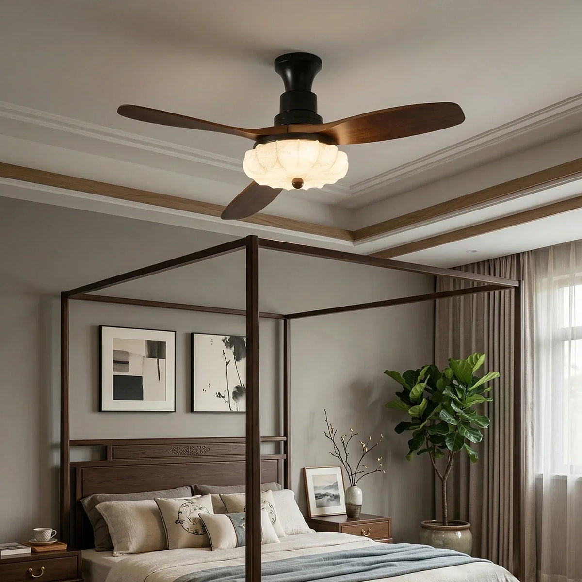 Modern Elira Flower Fabric Ceiling Fan Lights Copper – Copper detail 8