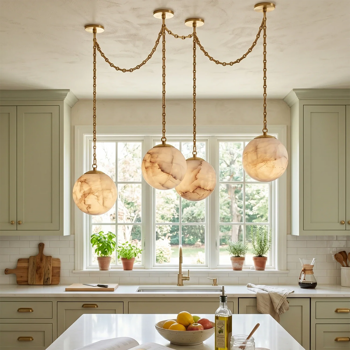 Alabaster Spherical Chain Chandelier – Alabaster detail 12