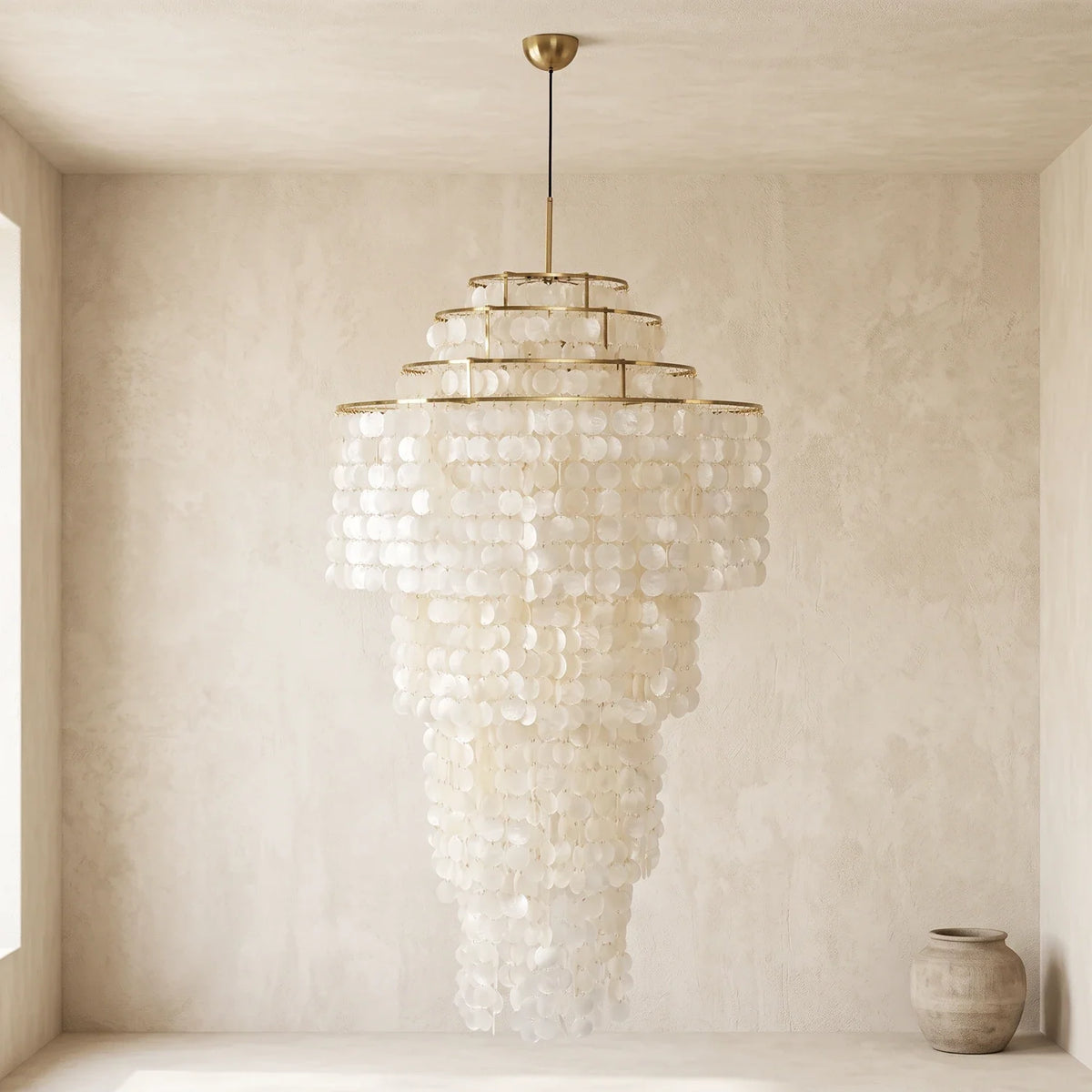 Multi-Layered Capiz Shell Cascading Iron Chandelier – Iron detail 13