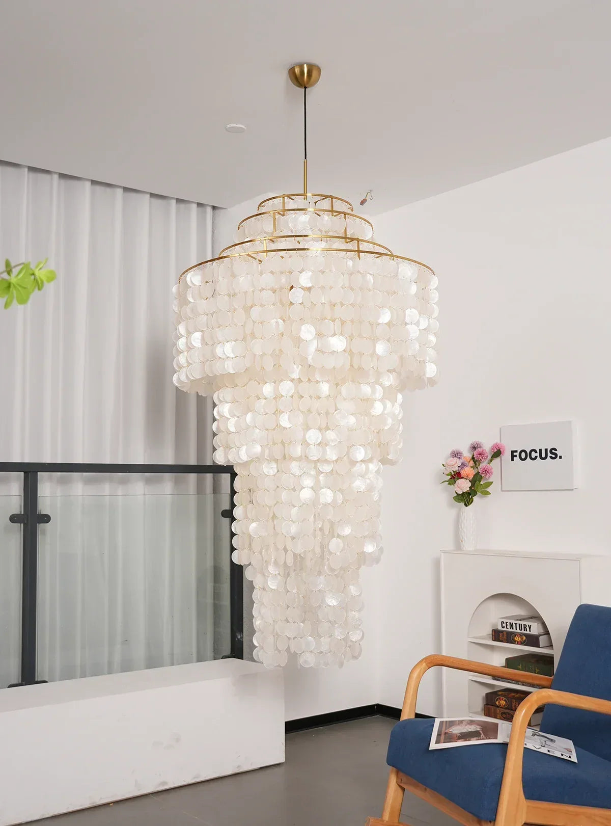 Multi-Layered Capiz Shell Cascading Iron Chandelier – Iron detail 7