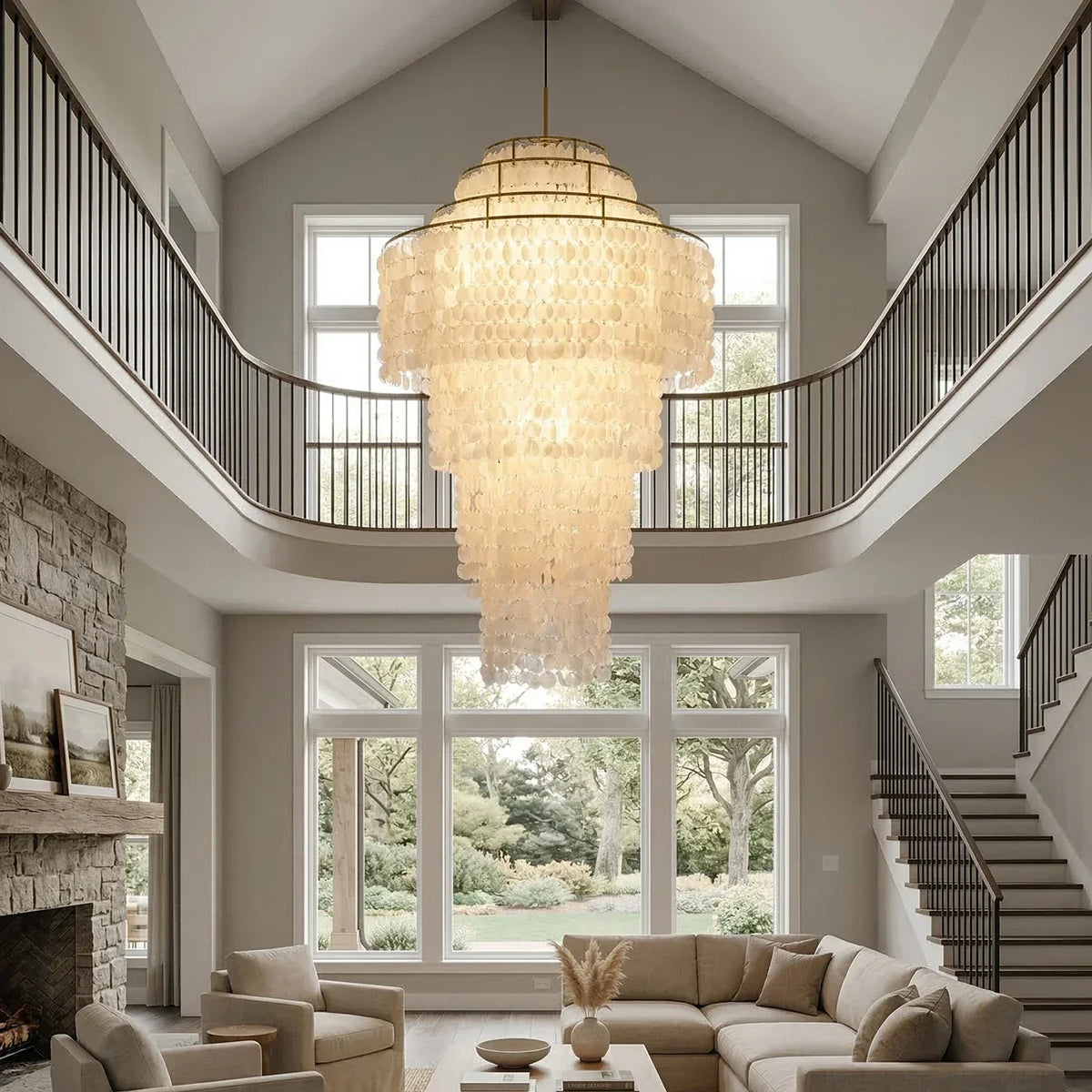 Multi-Layered Capiz Shell Cascading Iron Chandelier – Iron detail 6