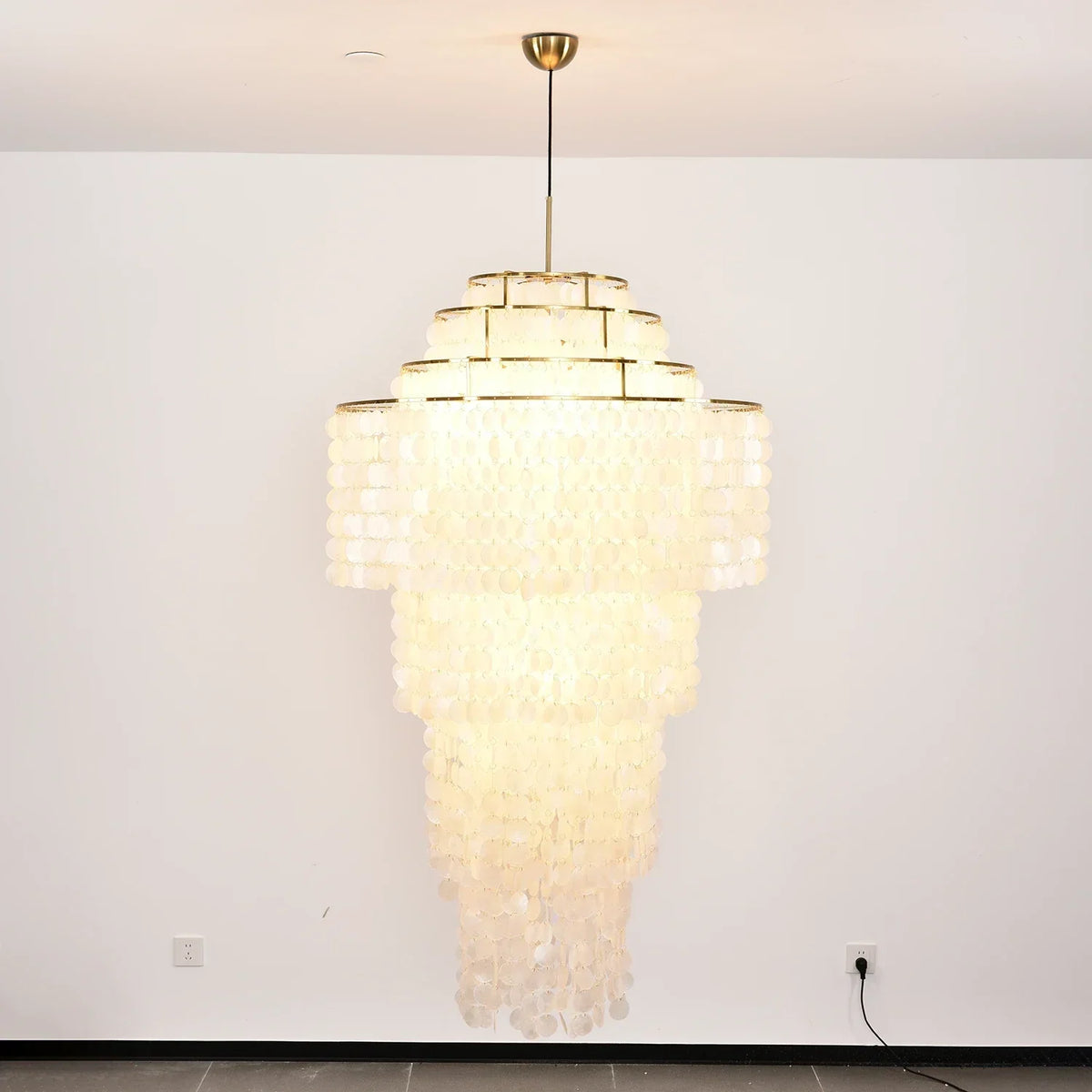 Multi-Layered Capiz Shell Cascading Iron Chandelier – Iron detail 14