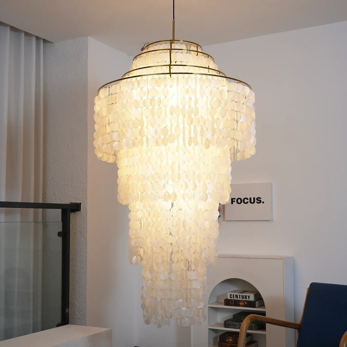 Multi-Layered Capiz Shell Cascading Iron Chandelier – Iron detail 9