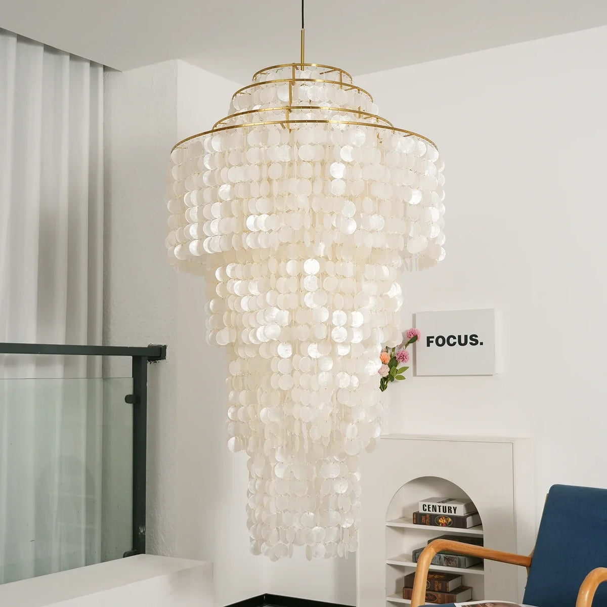 Multi-Layered Capiz Shell Cascading Iron Chandelier – Iron detail 10
