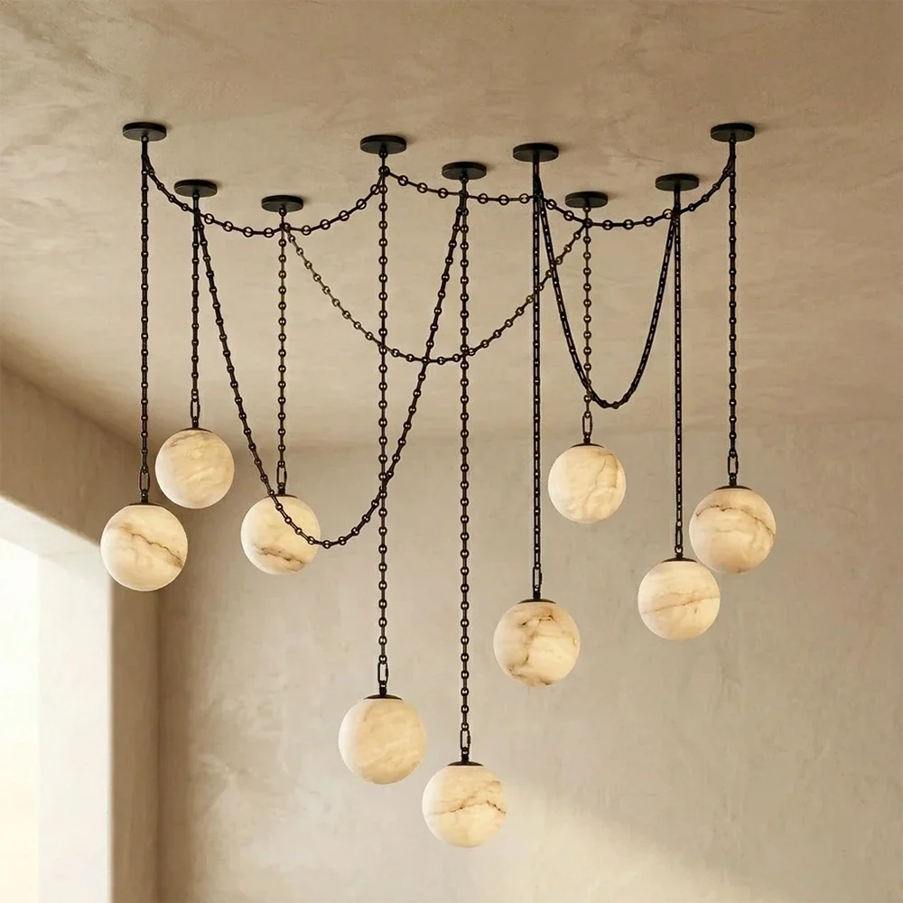 Alabaster Spherical Chain Chandelier – Alabaster detail 33