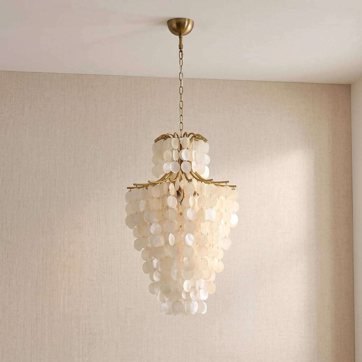 Natural Capiz Shell Tiered Iron Chandelier – Iron detail 39