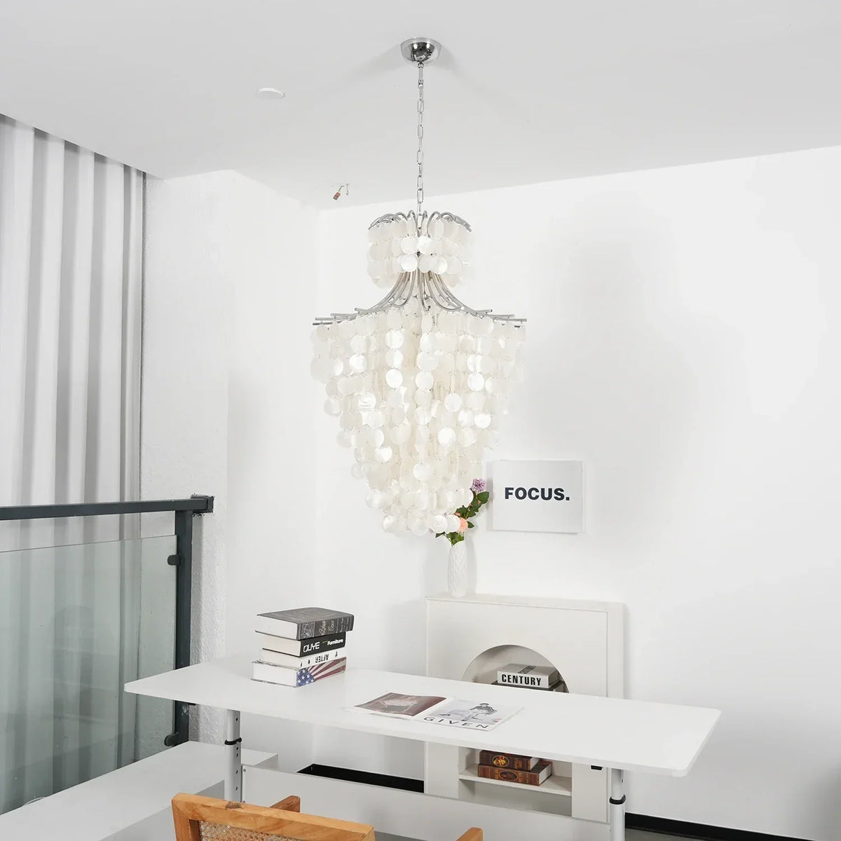 Natural Capiz Shell Tiered Iron Chandelier – Iron detail 14