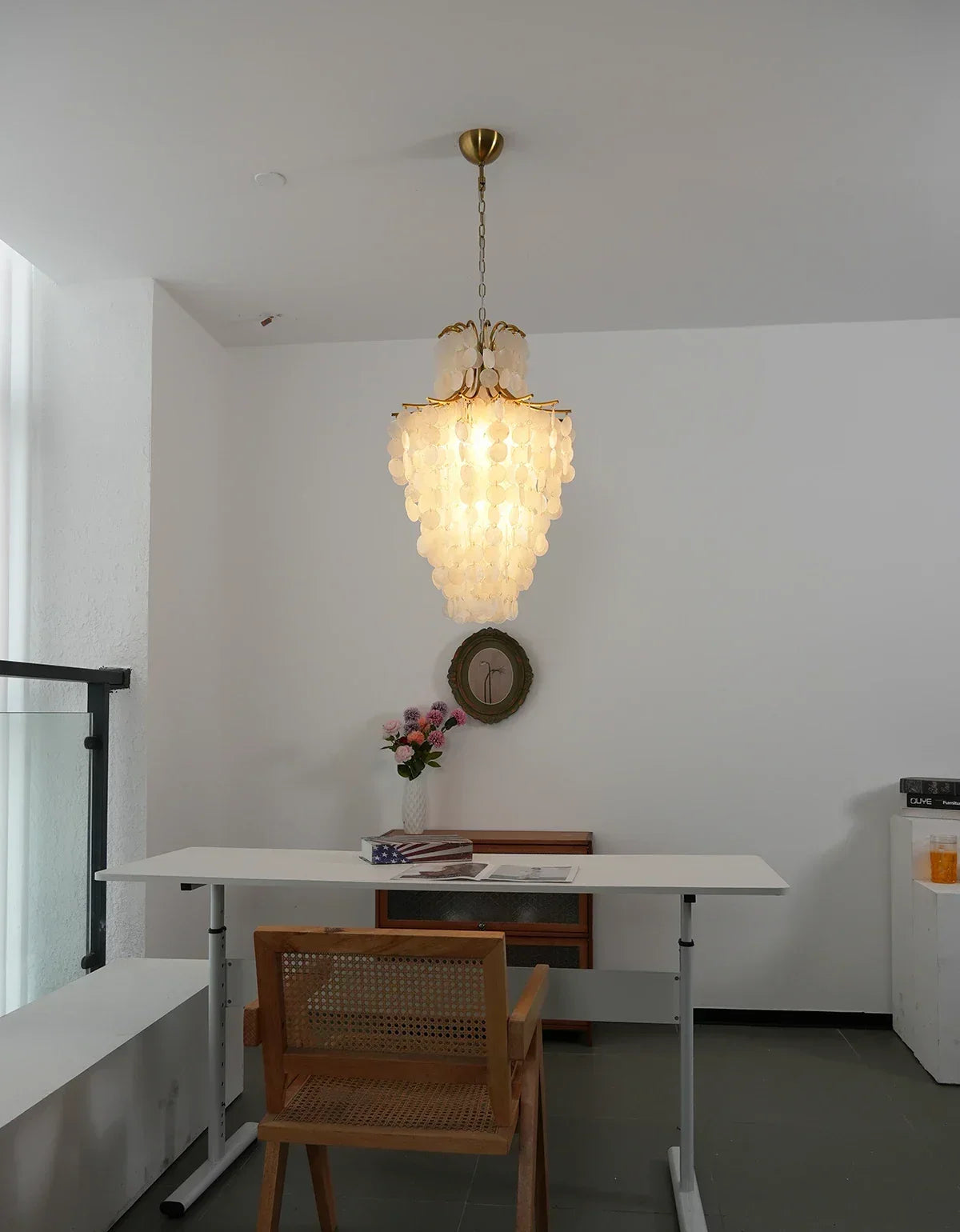 Natural Capiz Shell Tiered Iron Chandelier – Iron detail 20