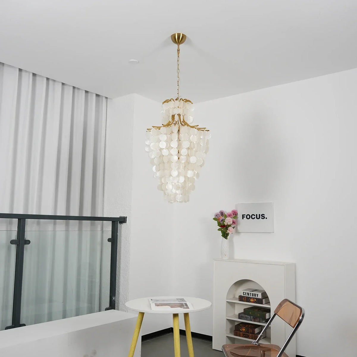 Natural Capiz Shell Tiered Iron Chandelier – Iron detail 10