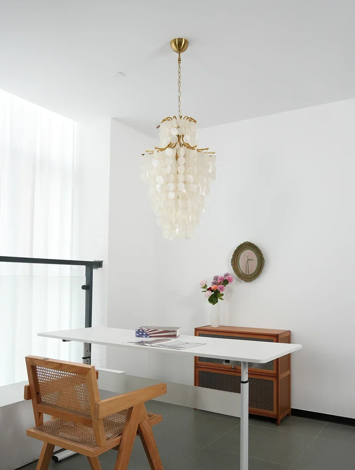 Natural Capiz Shell Tiered Iron Chandelier – Iron detail 19