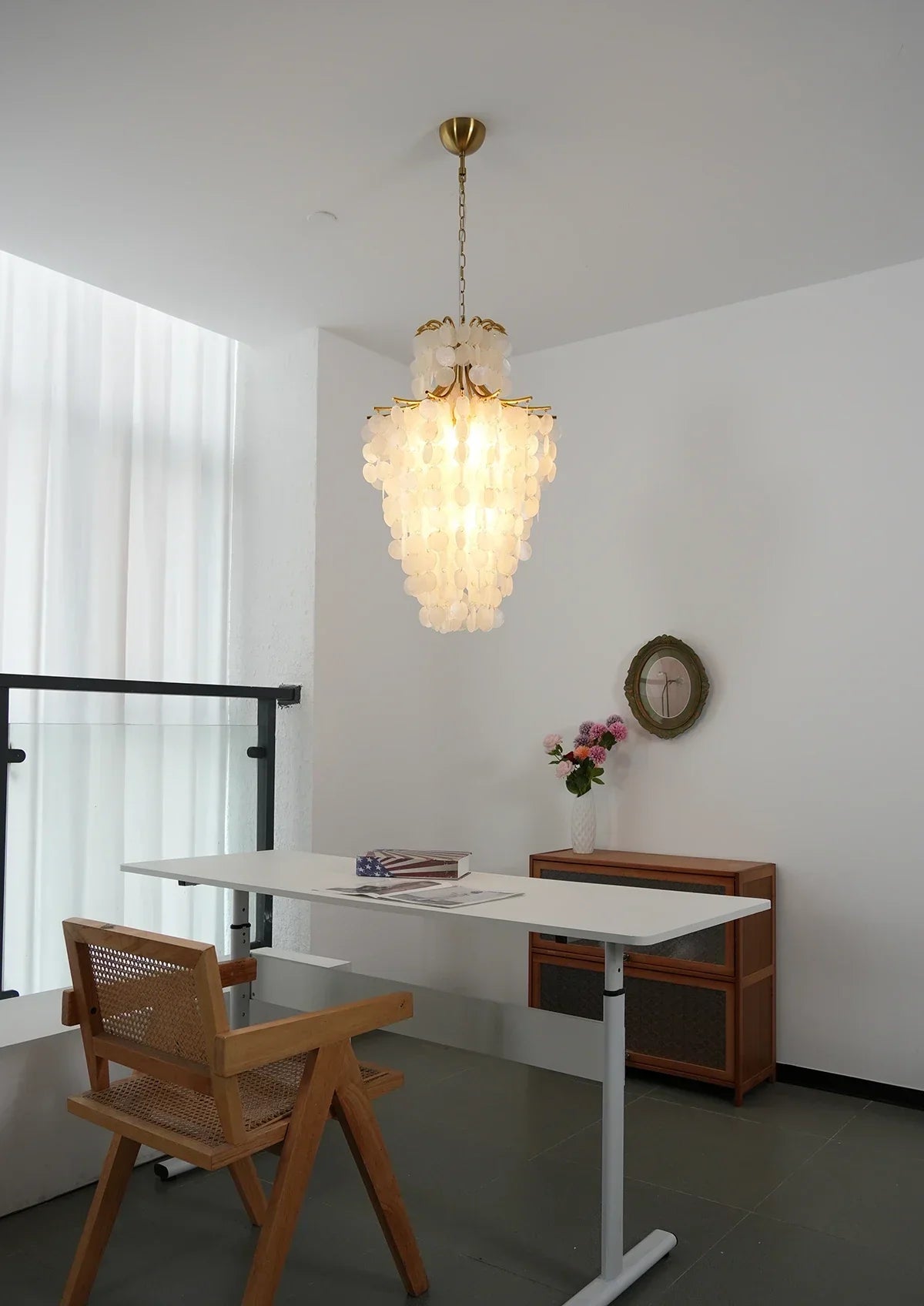 Natural Capiz Shell Tiered Iron Chandelier – Iron detail 21