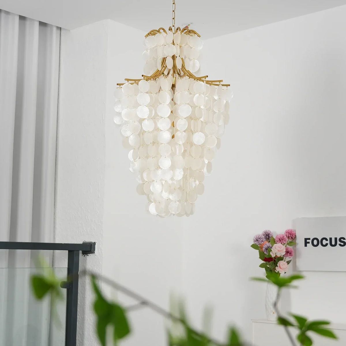 Natural Capiz Shell Tiered Iron Chandelier – Iron detail 15