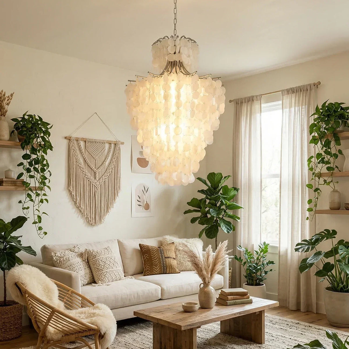 Natural Capiz Shell Tiered Iron Chandelier – Iron detail 7