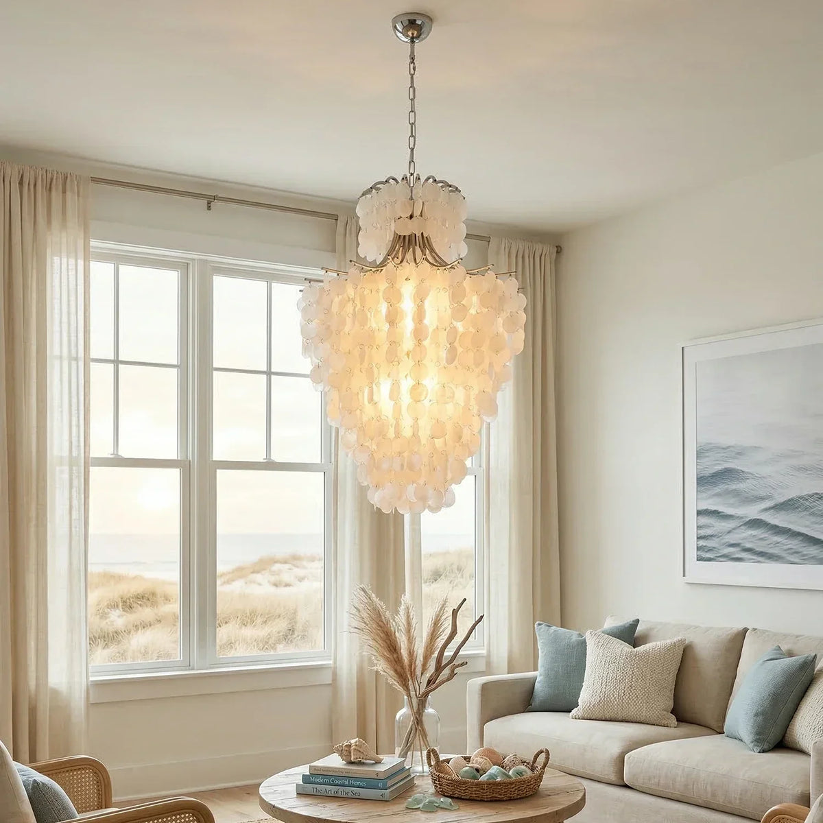 Natural Capiz Shell Tiered Iron Chandelier – Iron detail 6