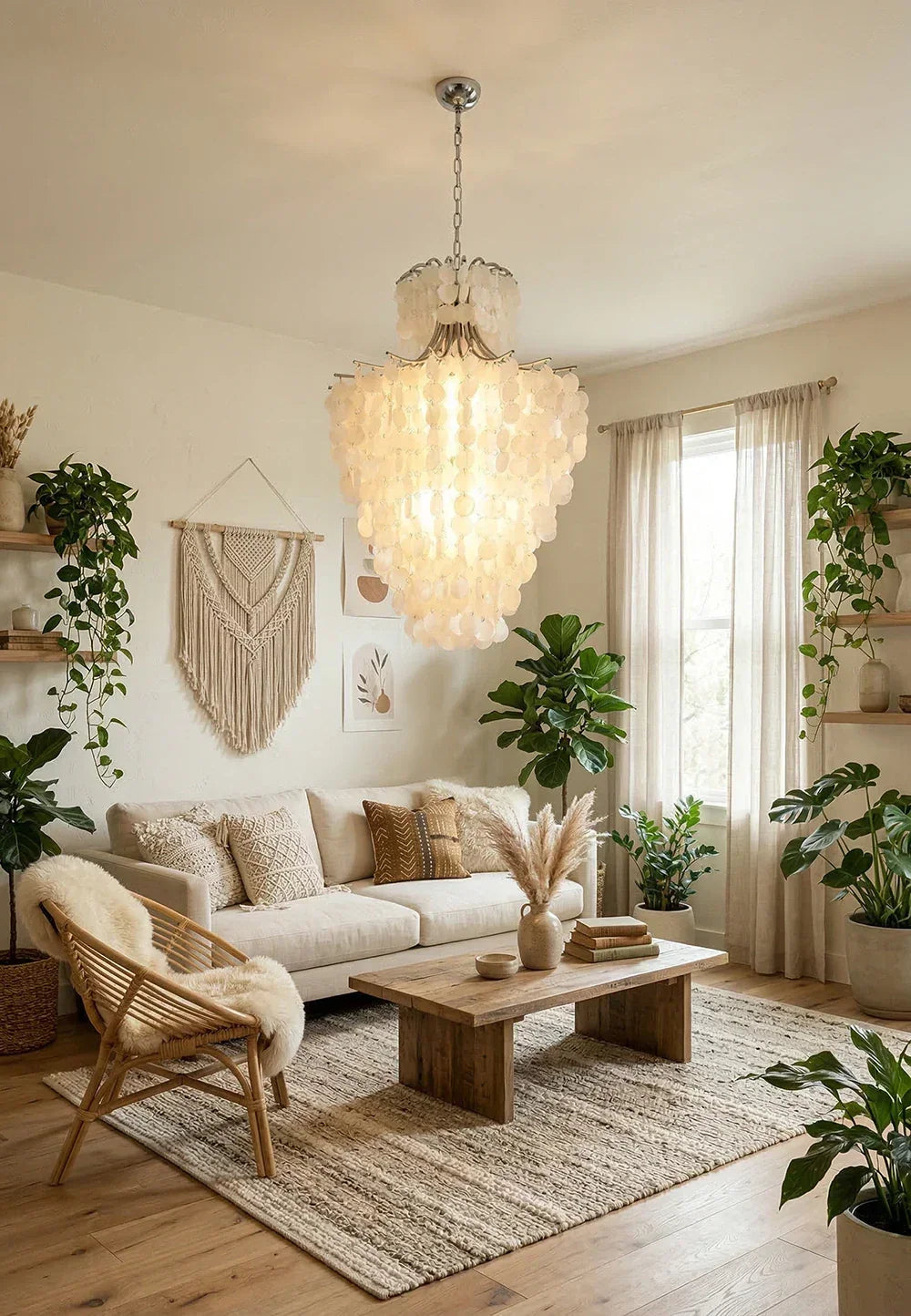 Natural Capiz Shell Tiered Iron Chandelier – Iron detail 22