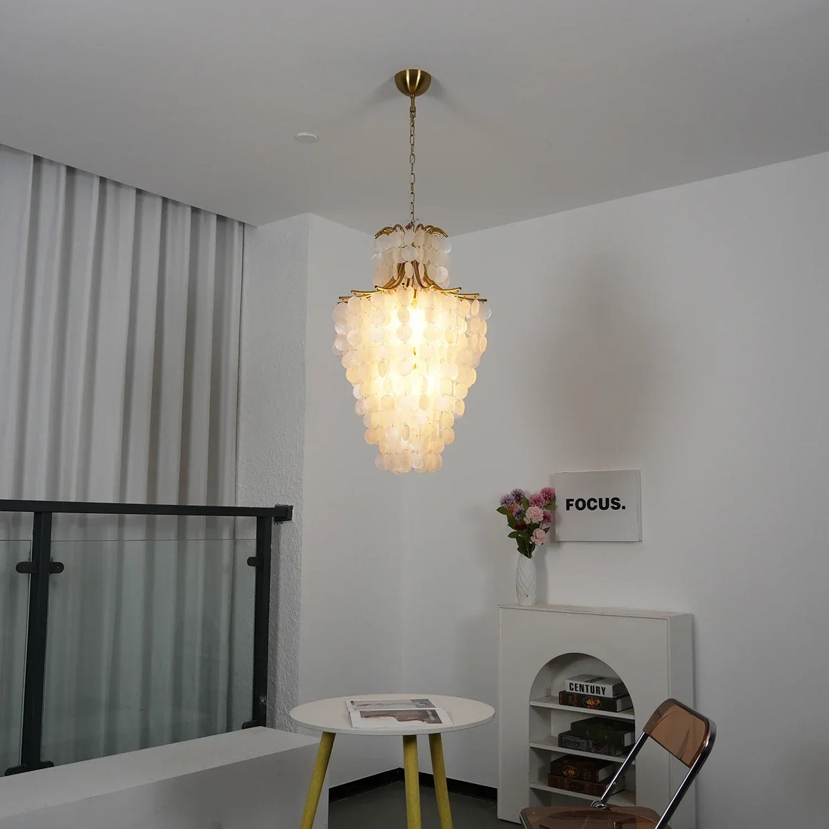 Natural Capiz Shell Tiered Iron Chandelier – Iron detail 11
