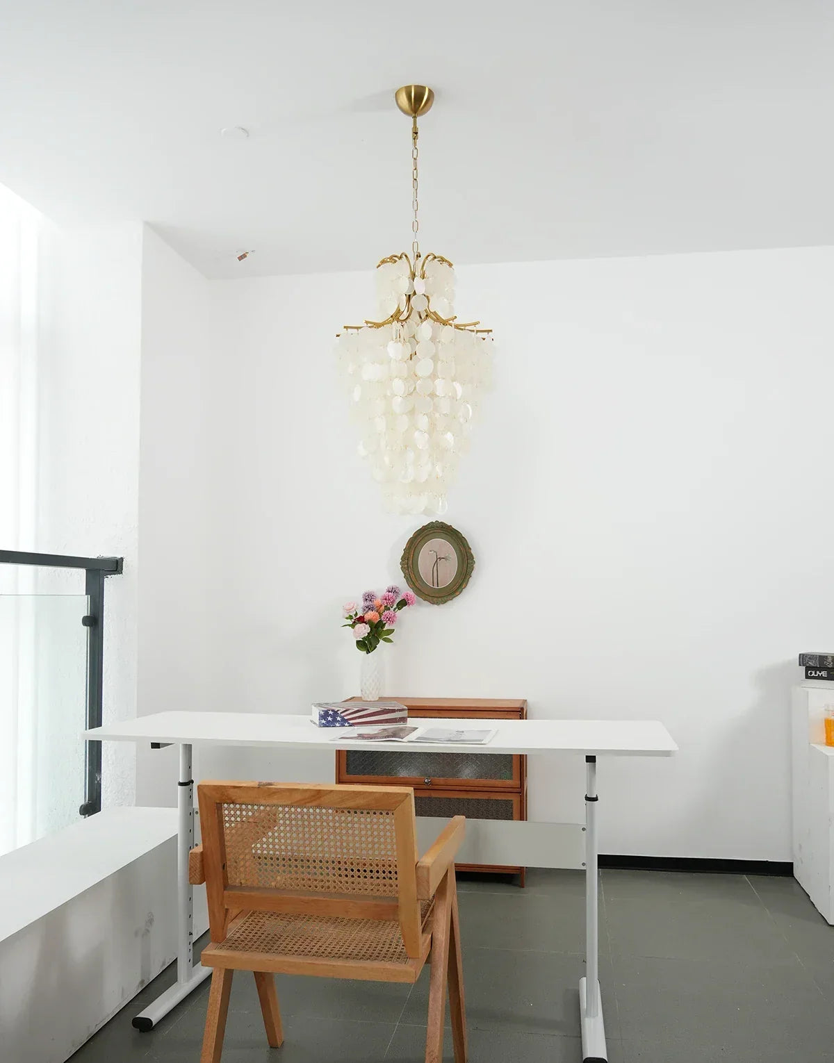 Natural Capiz Shell Tiered Iron Chandelier – Iron detail 18