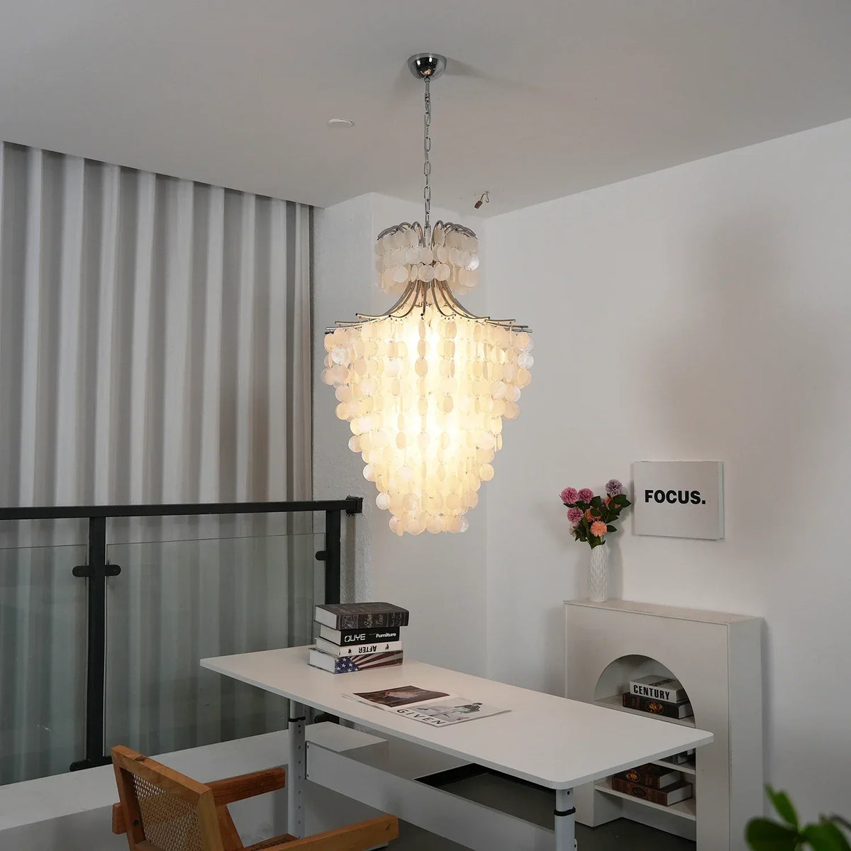 Natural Capiz Shell Tiered Iron Chandelier – Iron detail 9