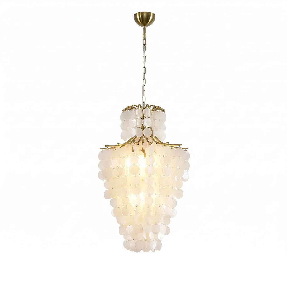 Natural Capiz Shell Tiered Iron Chandelier