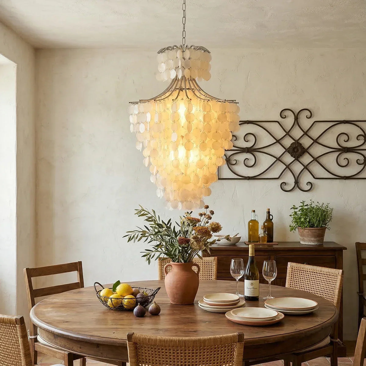 Natural Capiz Shell Tiered Iron Chandelier – Iron detail 2