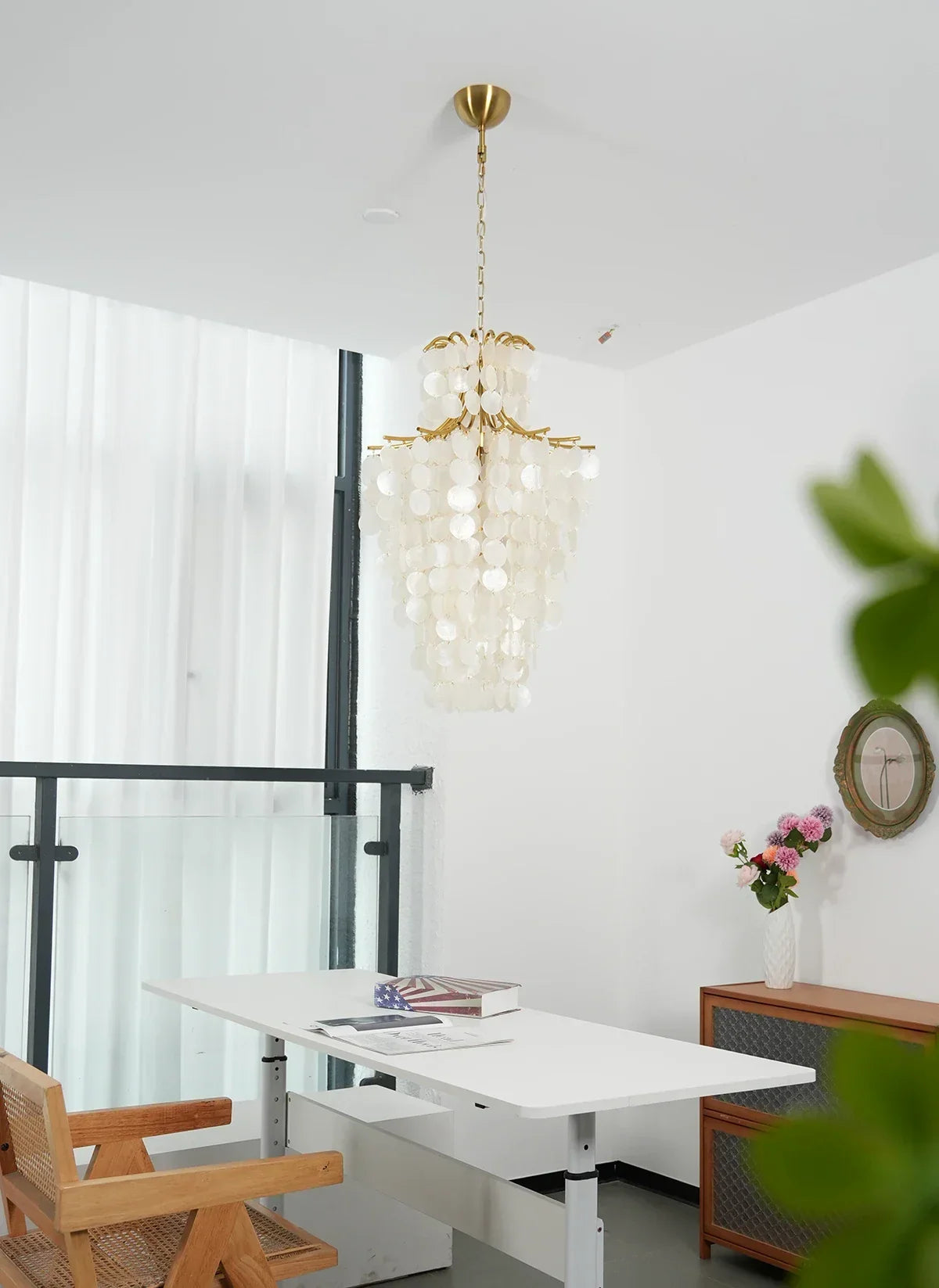 Natural Capiz Shell Tiered Iron Chandelier – Iron detail 17