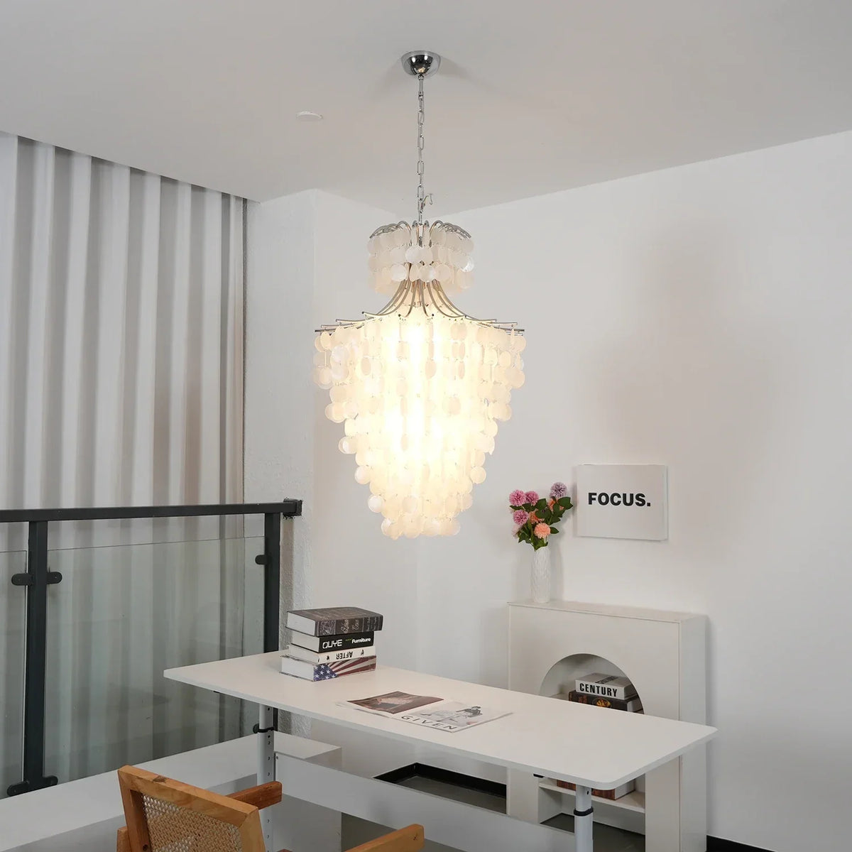 Natural Capiz Shell Tiered Iron Chandelier – Iron detail 12