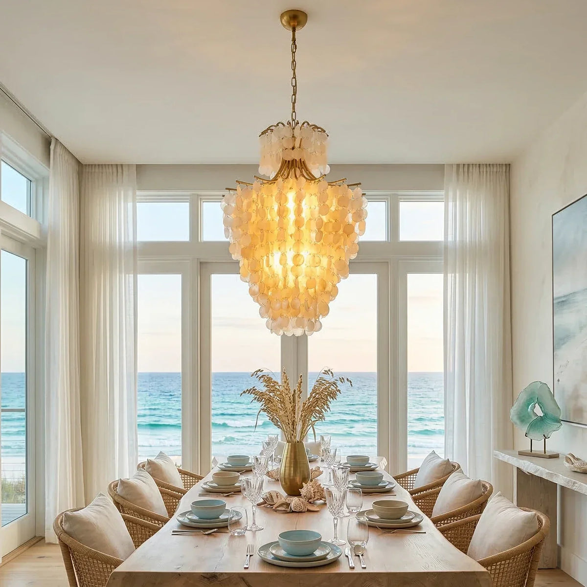 Natural Capiz Shell Tiered Iron Chandelier – Iron detail 4