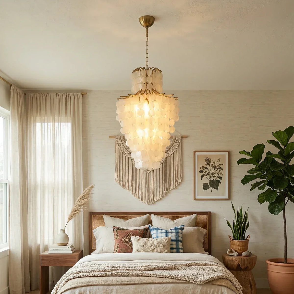 Natural Capiz Shell Tiered Iron Chandelier – Iron detail 3