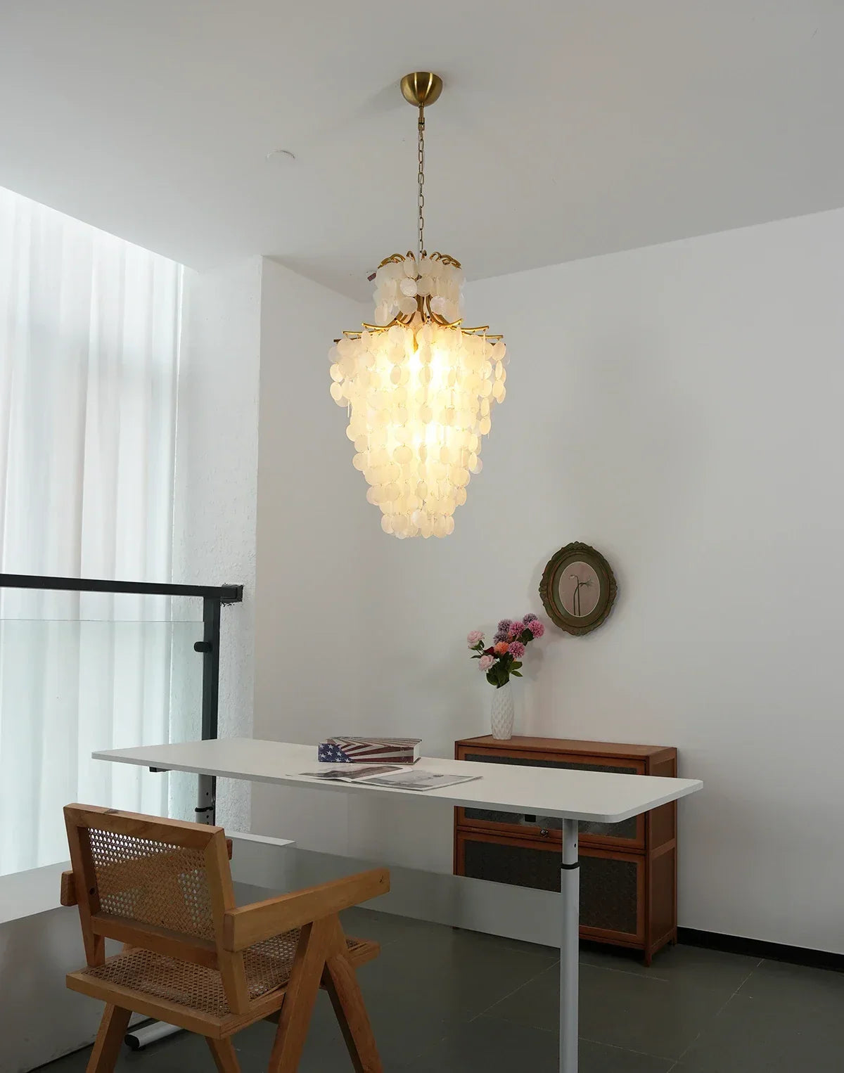 Natural Capiz Shell Tiered Iron Chandelier – Iron detail 16