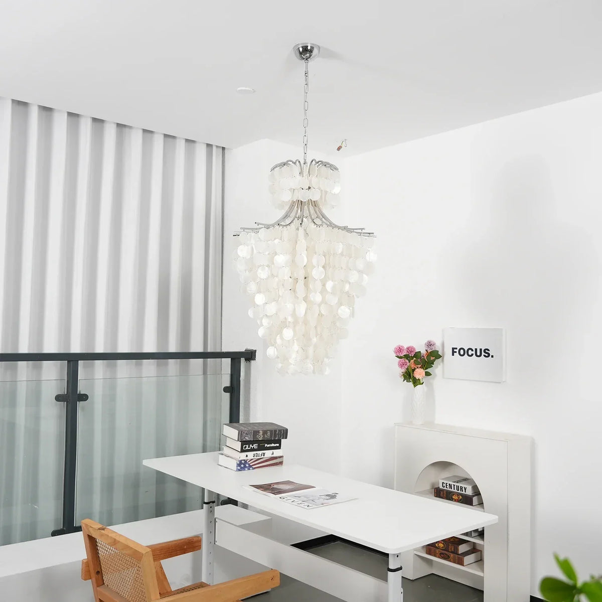 Natural Capiz Shell Tiered Iron Chandelier – Iron detail 13