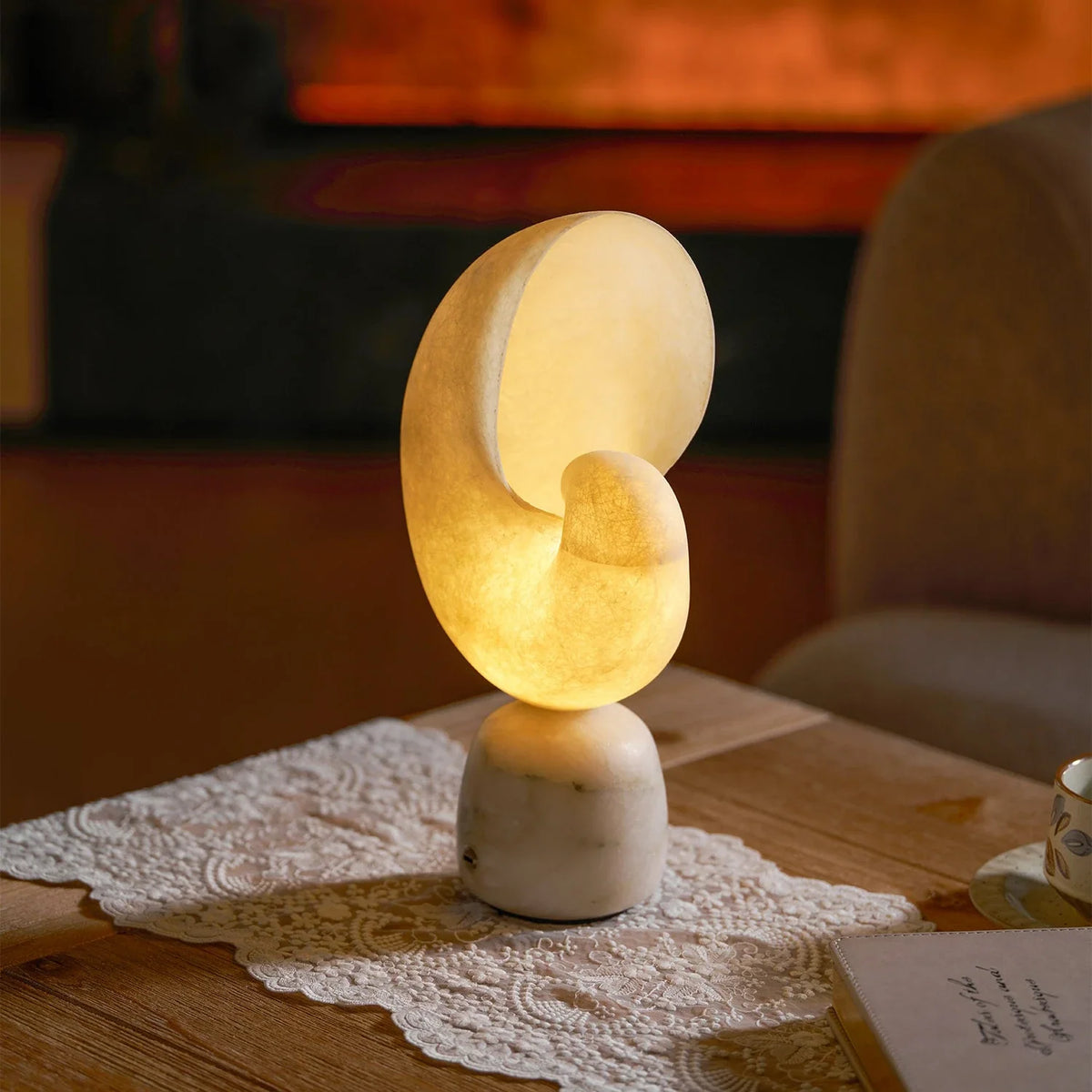 Nerida Spiral Shell Alabaster Table Lamp – Alabaster detail 9