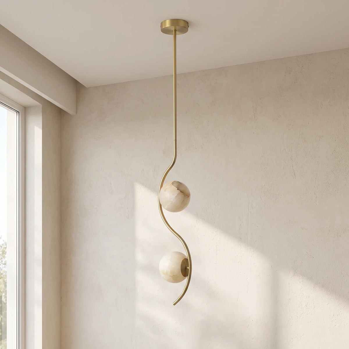 Ondelle Curved Rod Alabaster Pendant Light – Alabaster detail 12