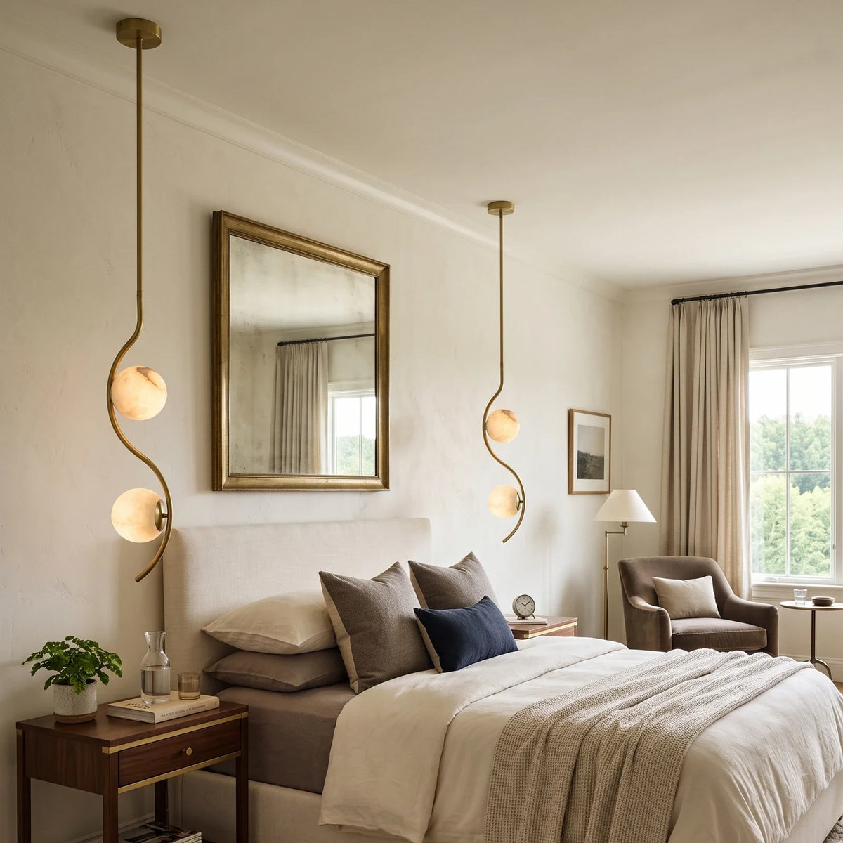 Ondelle Curved Rod Alabaster Pendant Light – Alabaster detail 4