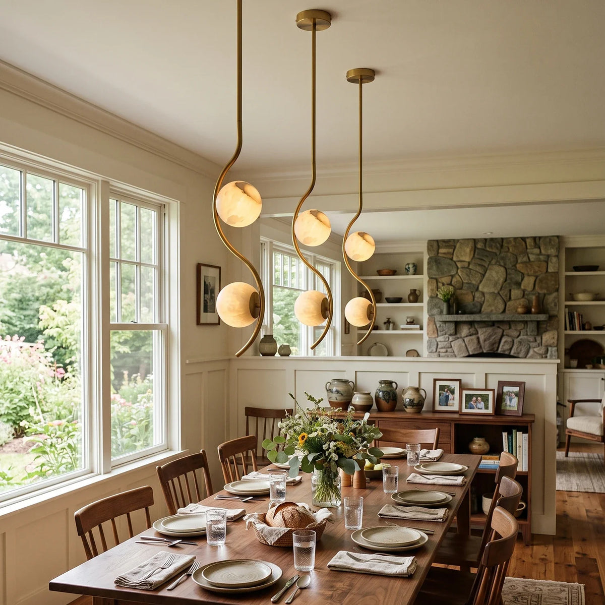 Ondelle Curved Rod Alabaster Pendant Light – Alabaster detail 6
