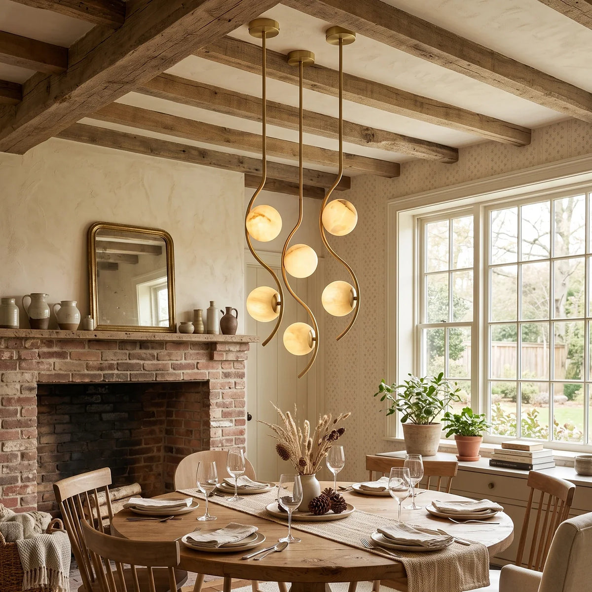 Ondelle Curved Rod Alabaster Pendant Light – Alabaster detail 8