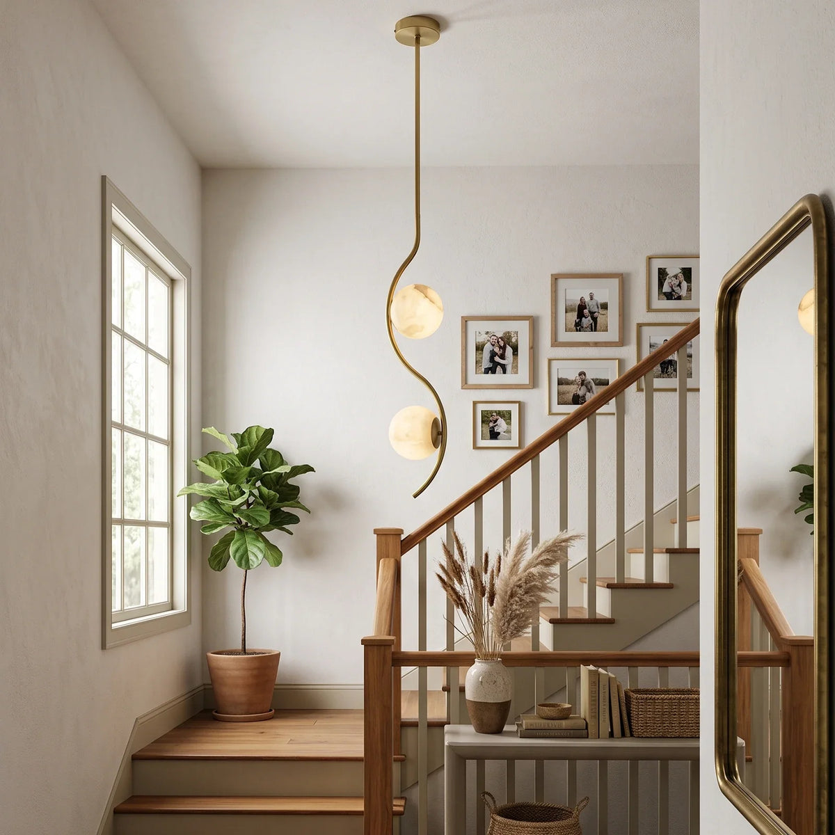 Ondelle Curved Rod Alabaster Pendant Light – Alabaster detail 9