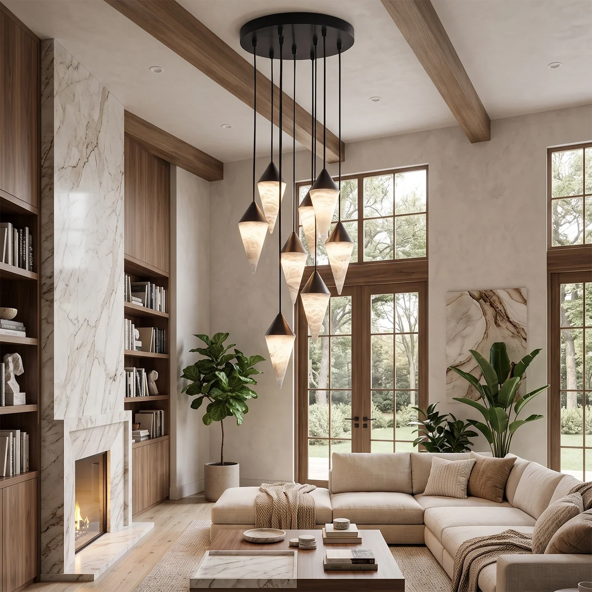 Ondine Faceted Alabaster Drop Chandelier – Alabaster detail 4