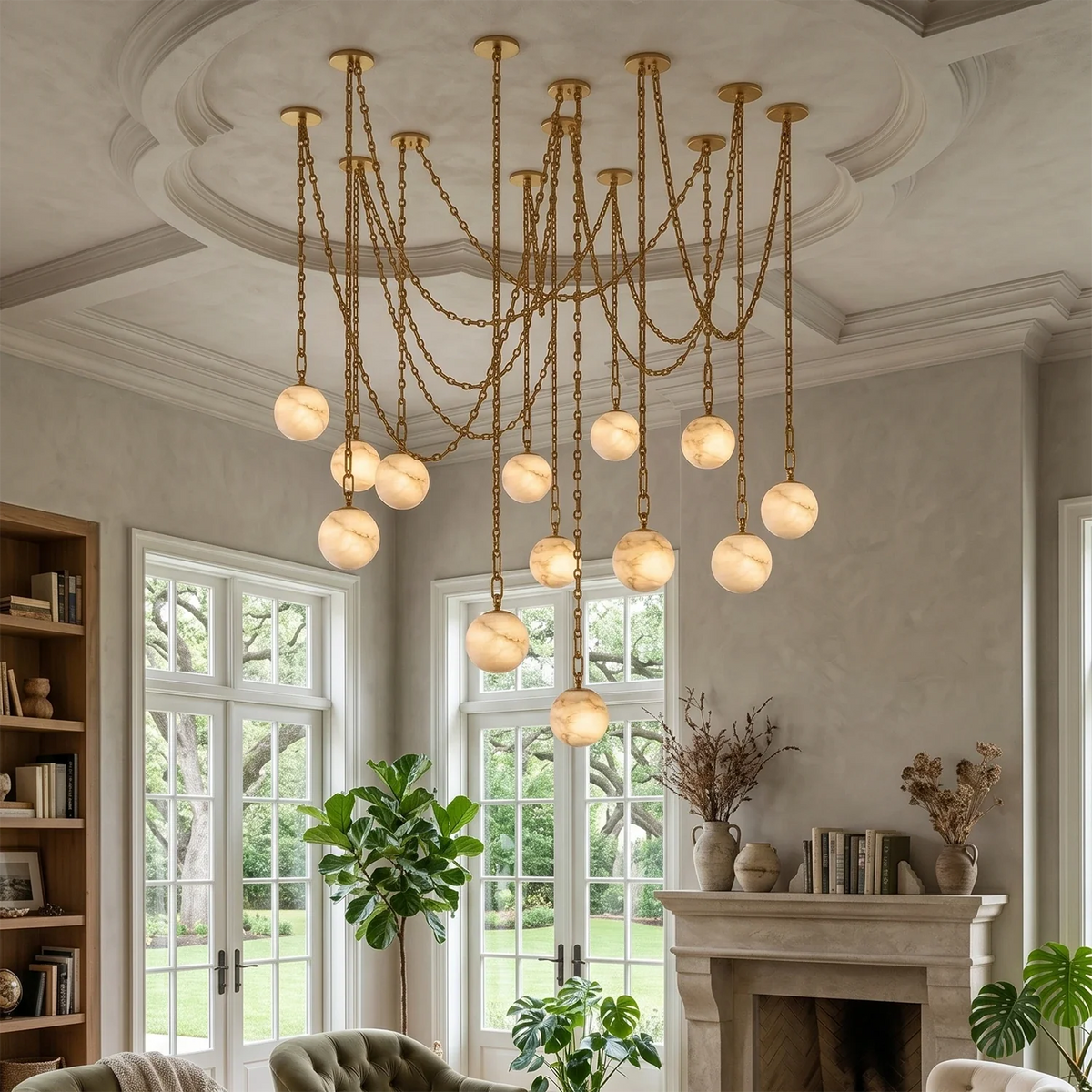 Alabaster Spherical Chain Chandelier – Alabaster detail 3