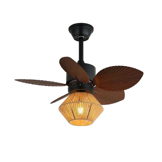 Palm Leaf Hemp Rope Copper Ceiling Fan Light