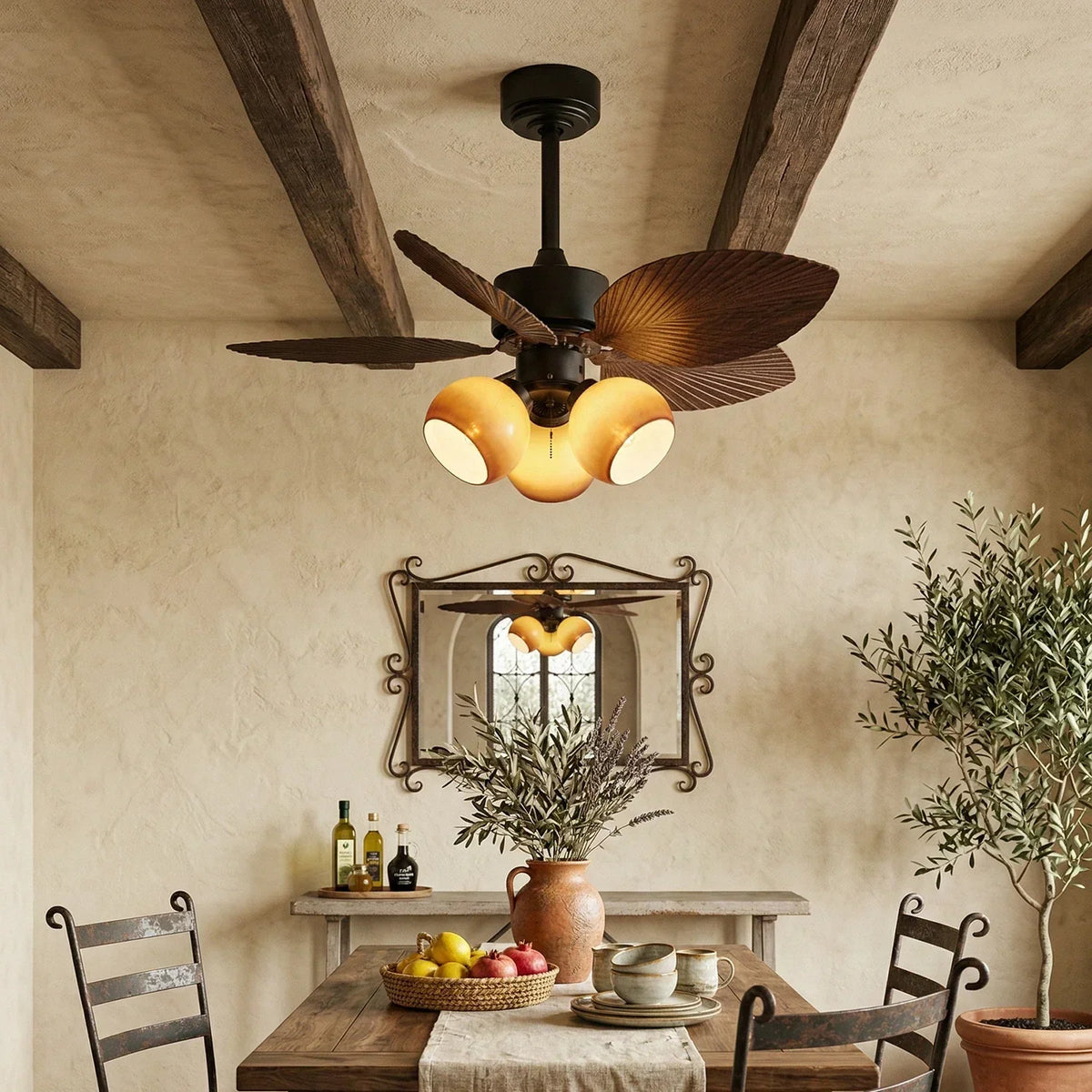 Palm Leaf Tropiluxe Glass Ceiling Fan Light – Glass detail 2