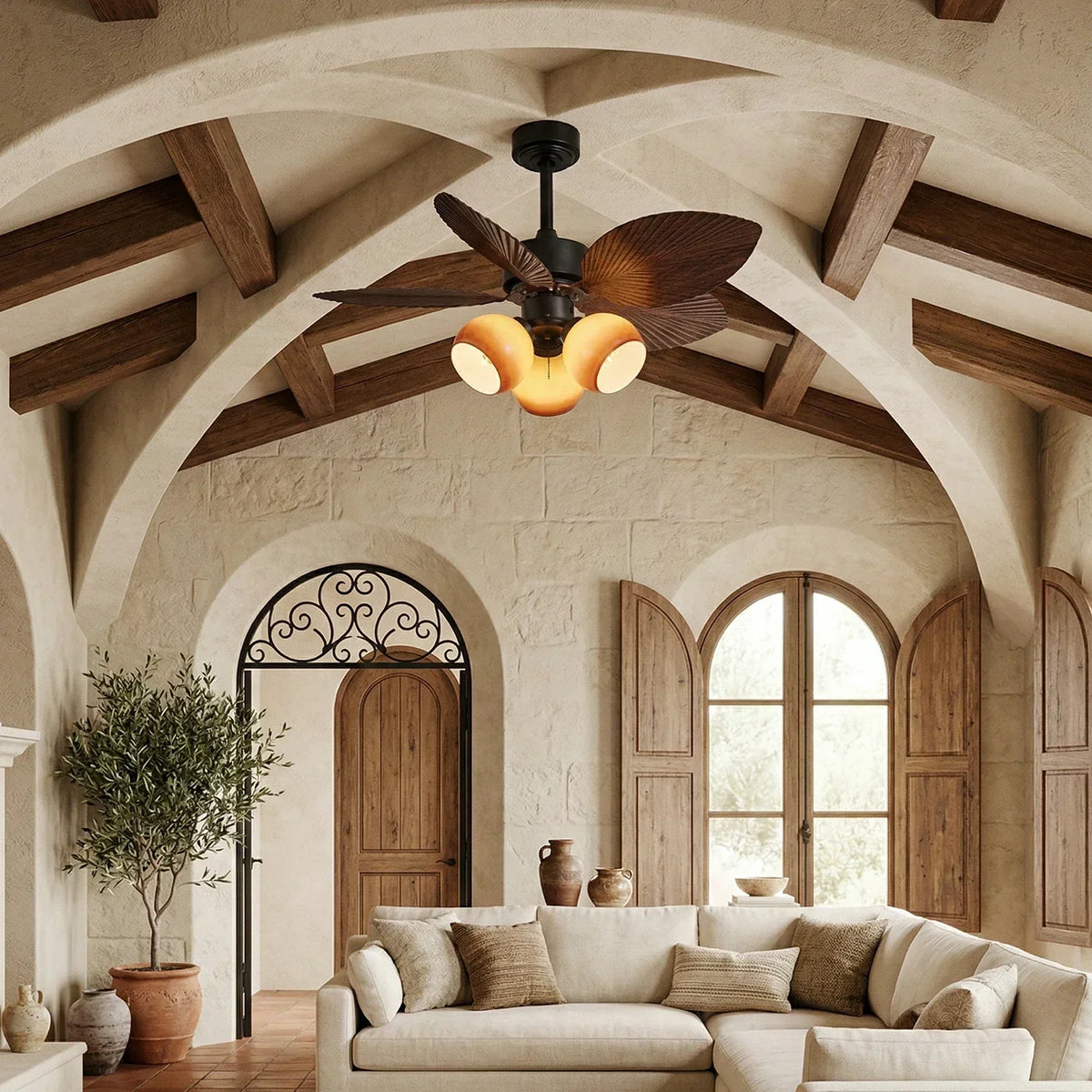 Palm Leaf Tropiluxe Glass Ceiling Fan Light – Glass detail 6