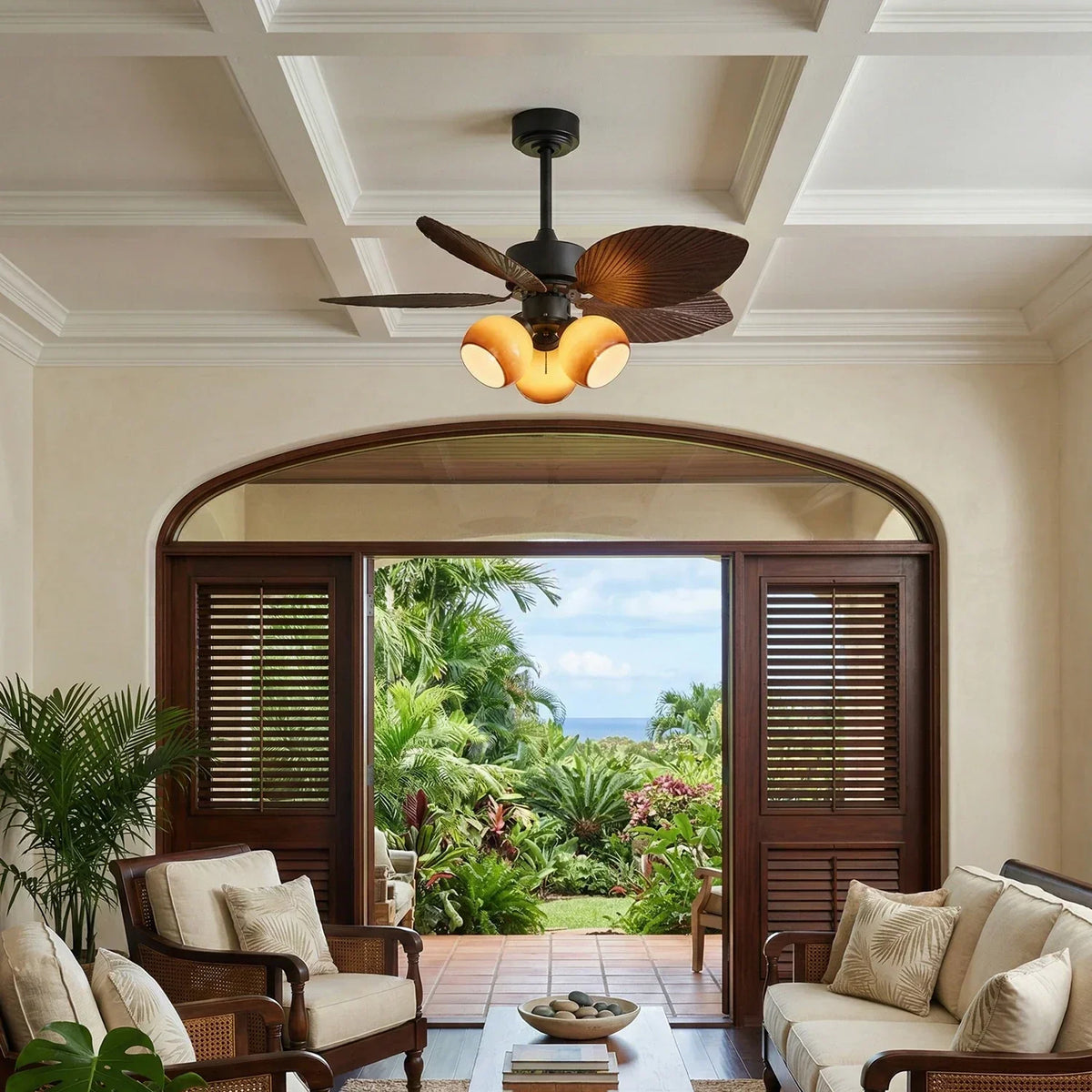 Palm Leaf Tropiluxe Glass Ceiling Fan Light – Glass detail 8