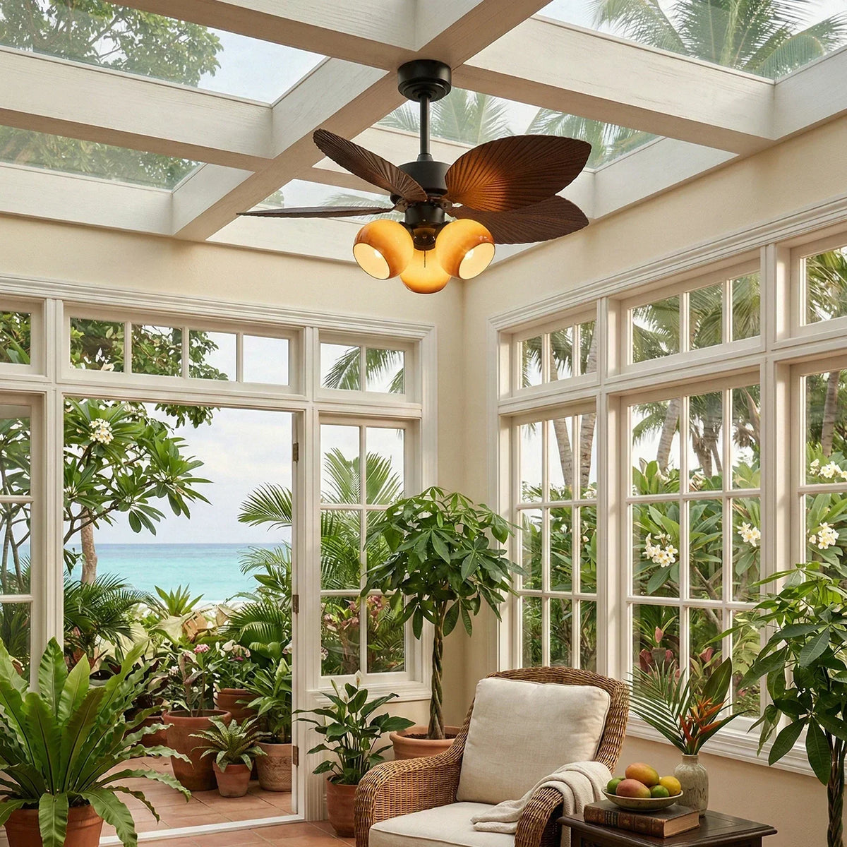Palm Leaf Tropiluxe Glass Ceiling Fan Light – Glass detail 10