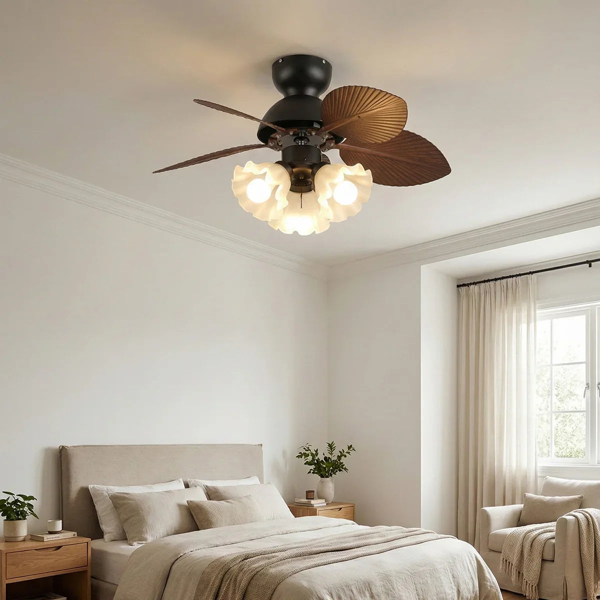 Palm Leaves Flower Shape Glass Ceiling Fan Light – Glass detail 7