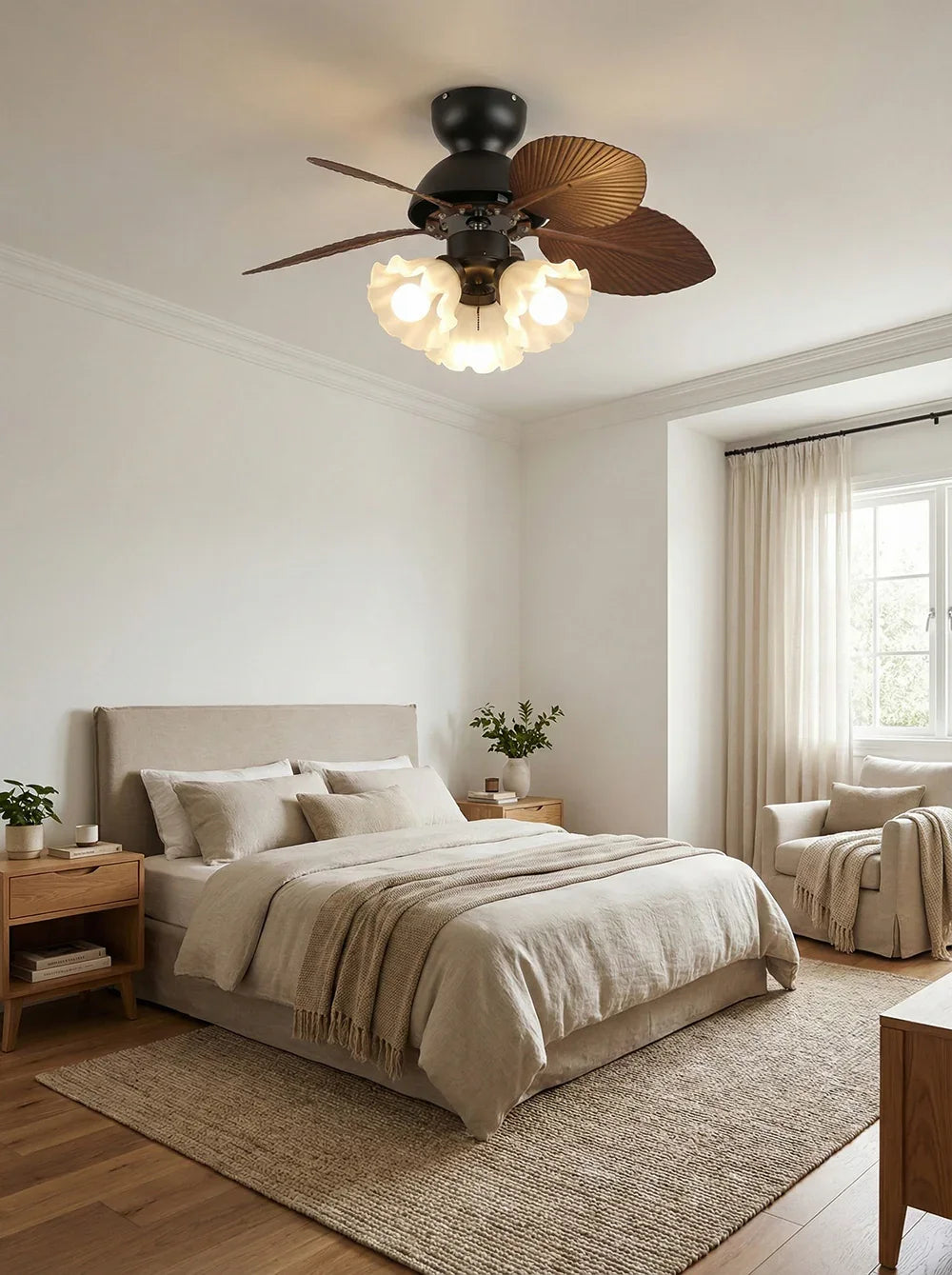 Palm Leaves Flower Shape Glass Ceiling Fan Light – Glass detail 10