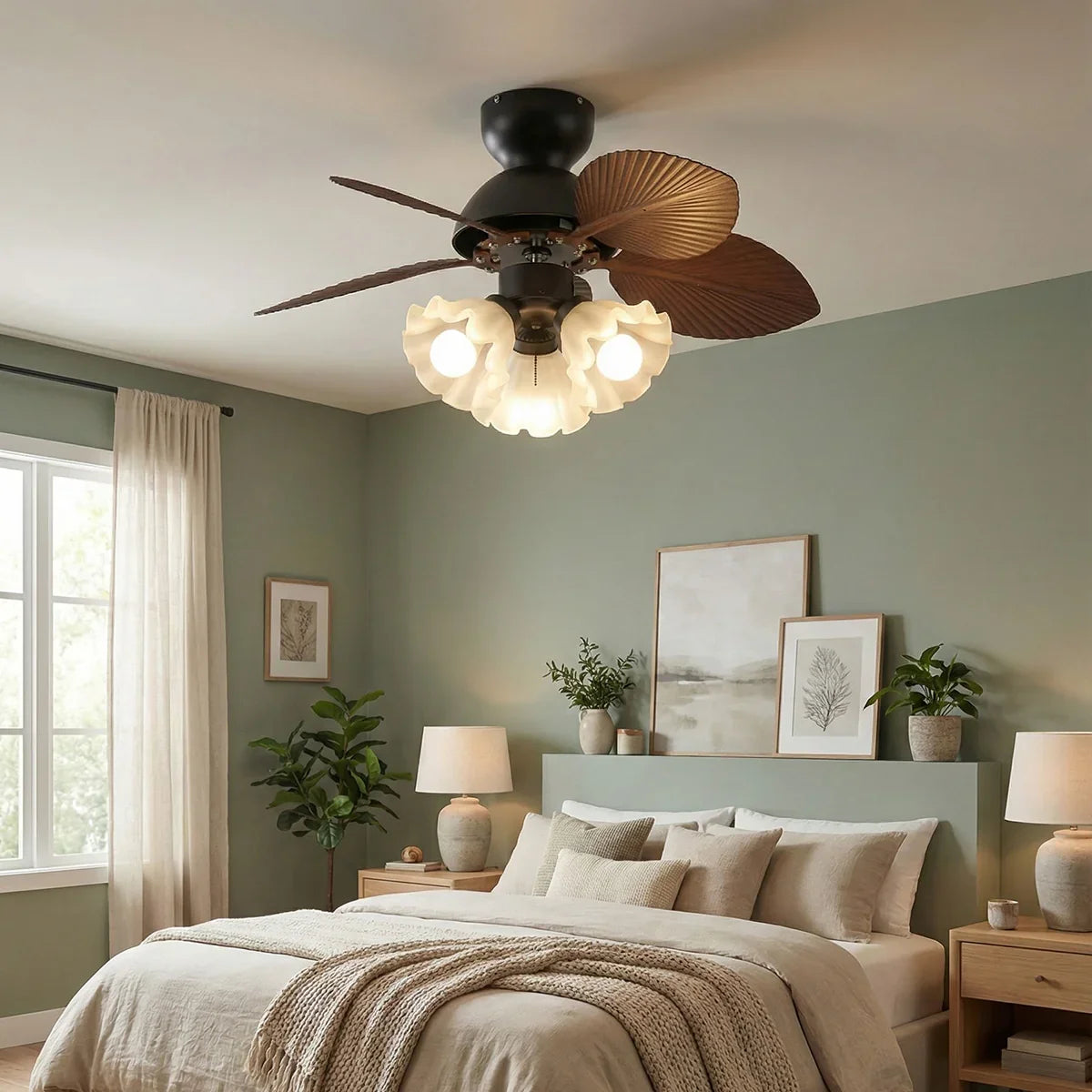Palm Leaves Flower Shape Glass Ceiling Fan Light – Glass detail 4