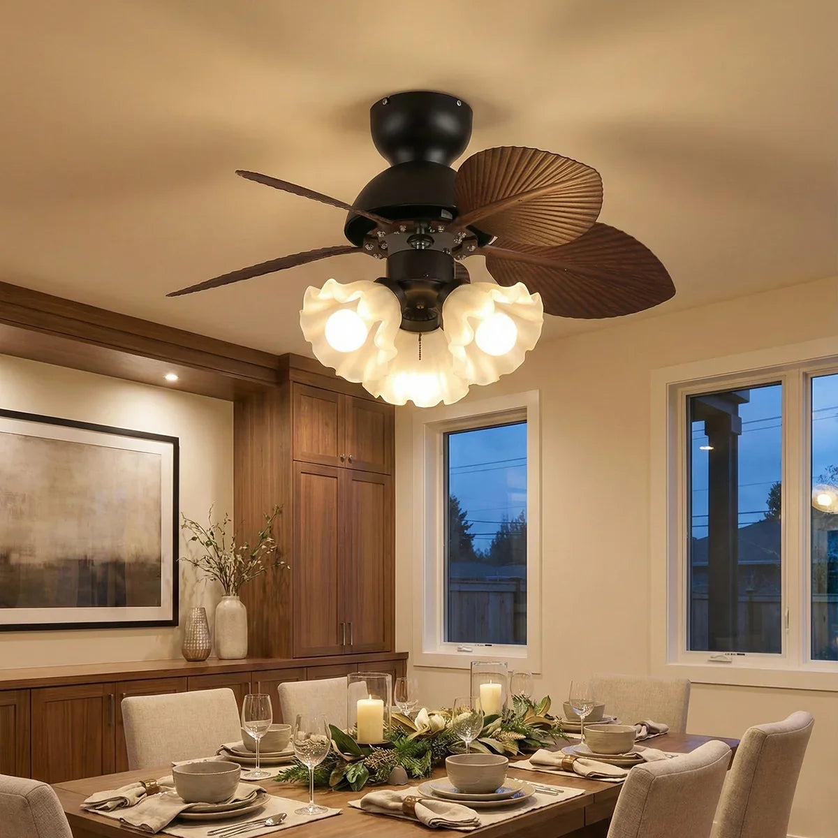 Palm Leaves Flower Shape Glass Ceiling Fan Light – Glass detail 3