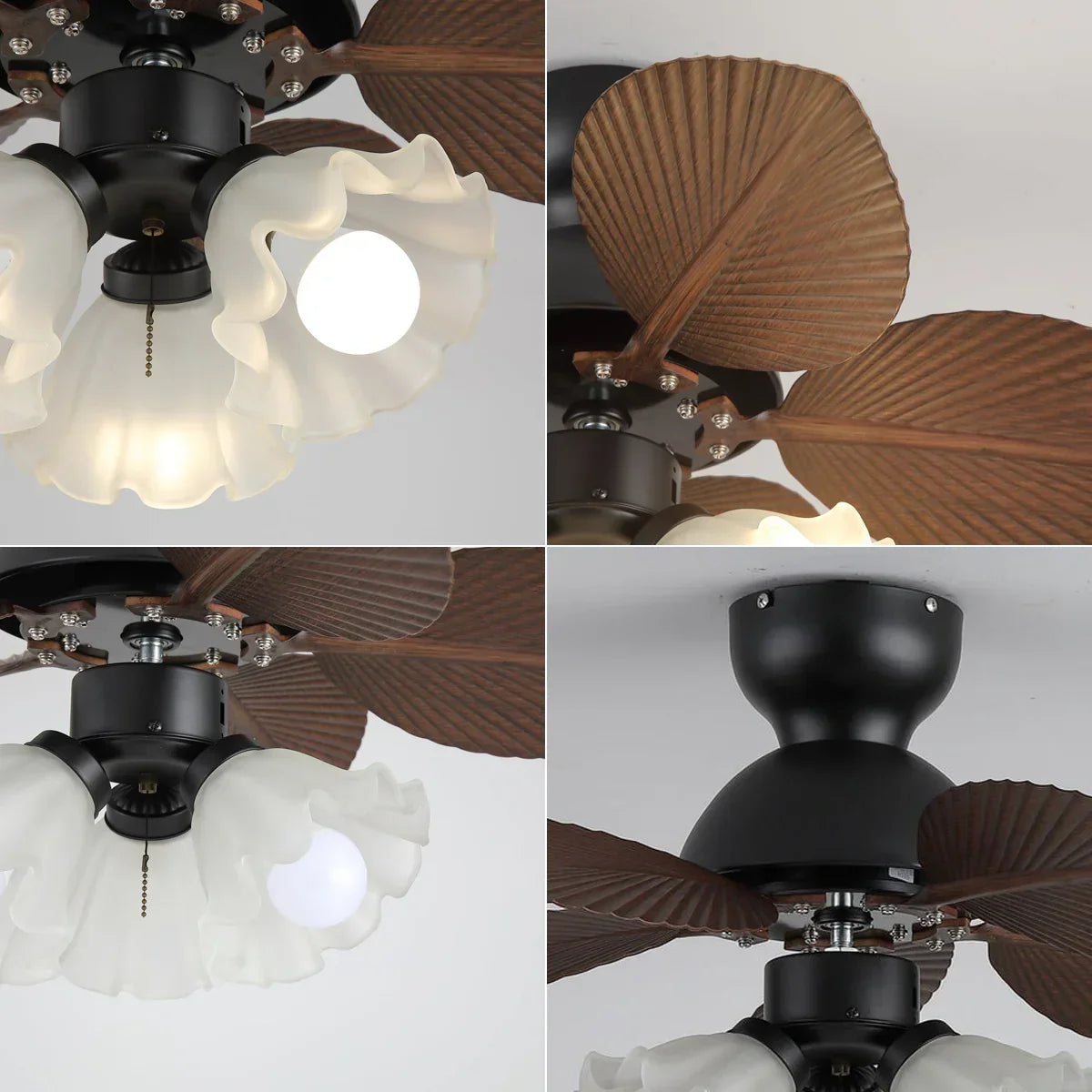 Palm Leaves Flower Shape Glass Ceiling Fan Light – Glass detail 11